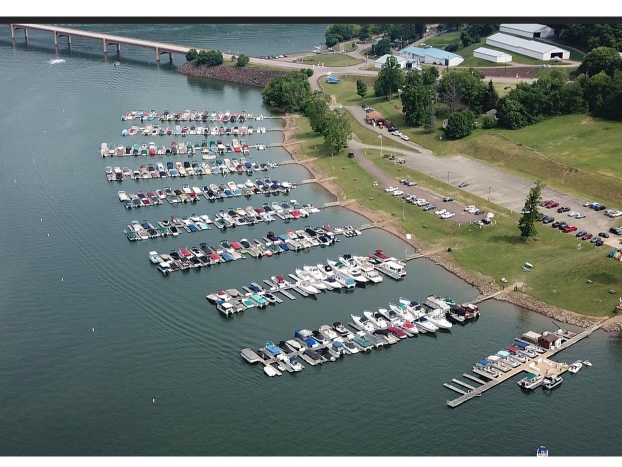 Aerial view of the marina docks