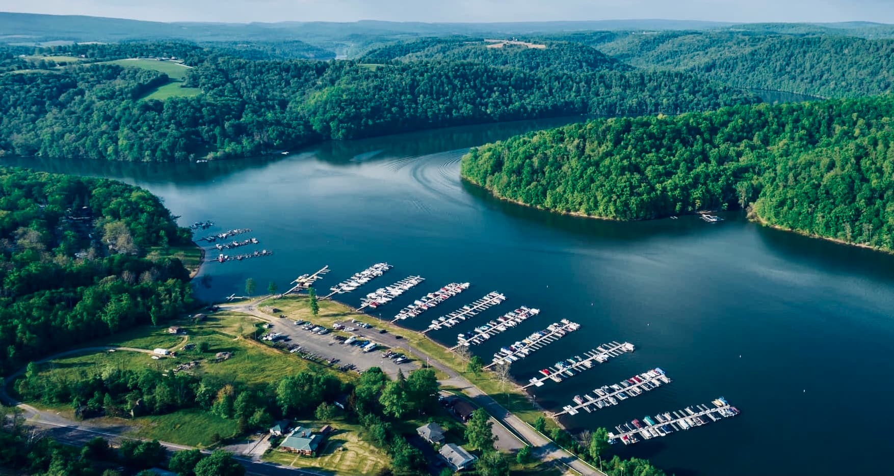 Aerial view of Yough Lake Marina on Youghiogheny River Lake